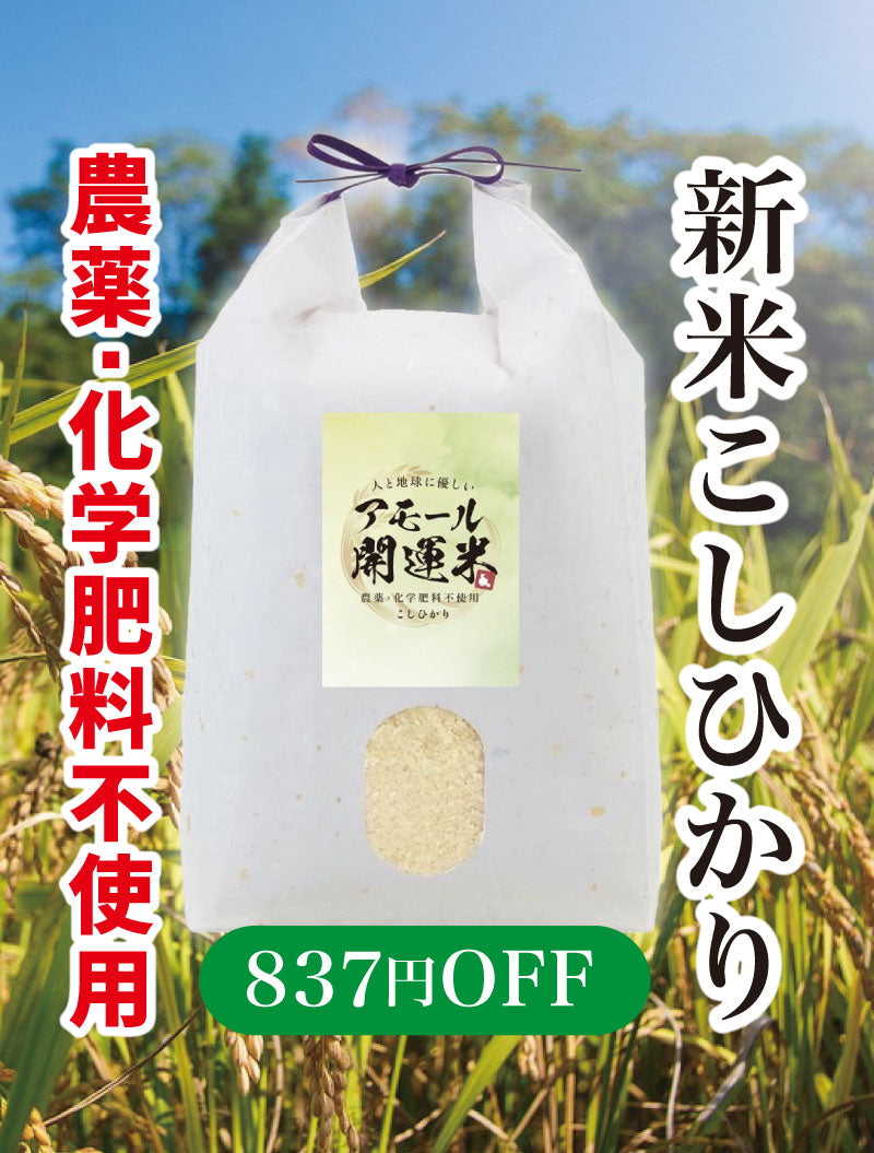【同梱不可】アモール開運米20kg(5キロ×4) 農薬化学肥料不使用 新米コシヒカリ 低温熟成 旨みたっぷり!ダイエットにおすすめ【無くなり次第終了】